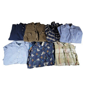 Vintage Shirts Lot Mens Gray Blue Button Down Collared Workwear Business Shirt
